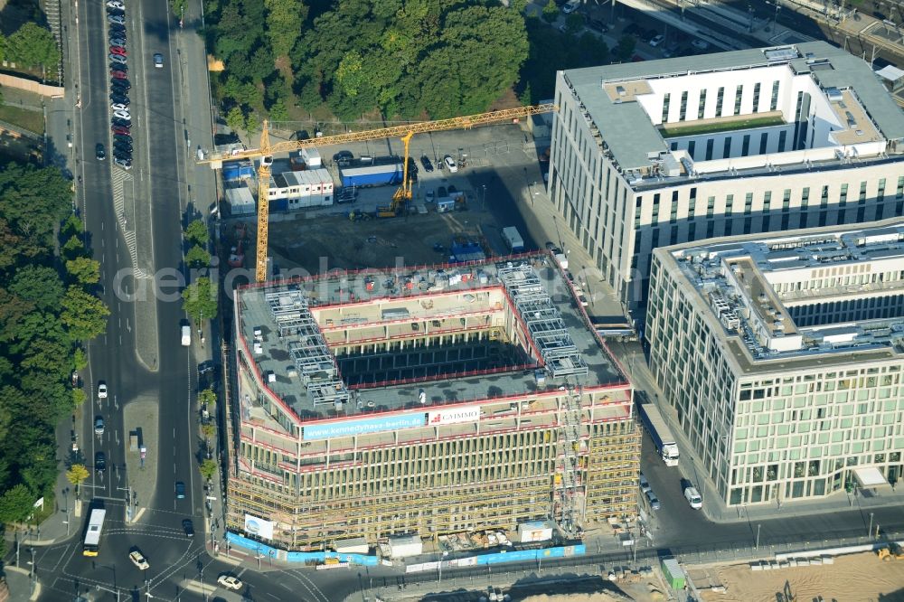 Berlin Moabit from above - Lehrter Stadtquartier quarter in the Moabit part of Berlin in Germany. The quarter consists of 5 blocks which form a complex of office buildings and hotels