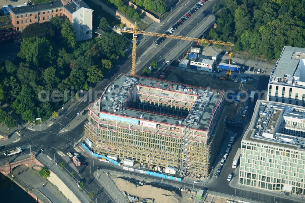 Aerial image Berlin Moabit - Lehrter Stadtquartier quarter in the Moabit part of Berlin in Germany. The quarter consists of 5 blocks which form a complex of office buildings and hotels