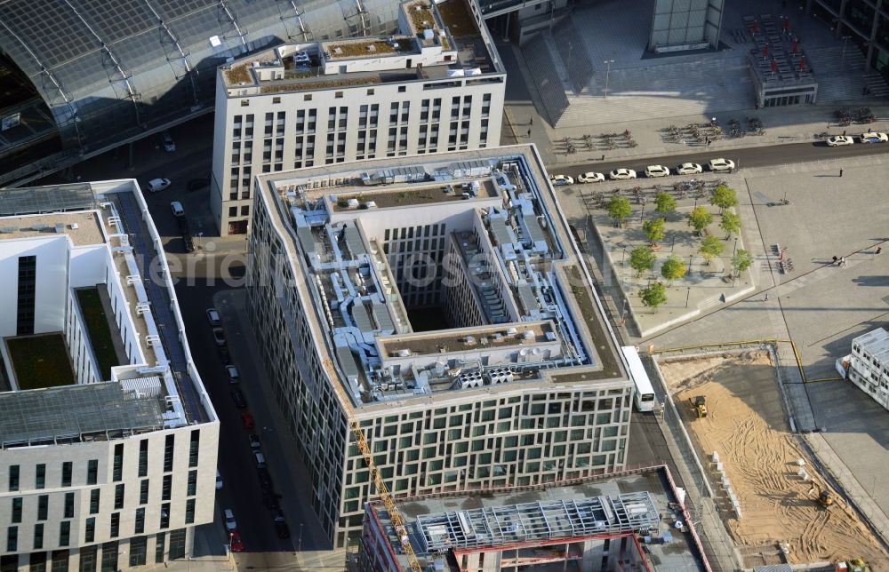 Berlin from above - Lehrter Stadtquartier quarter in the Moabit part of Berlin in Germany. The quarter consists of 5 blocks which form a complex of office buildings and hotels