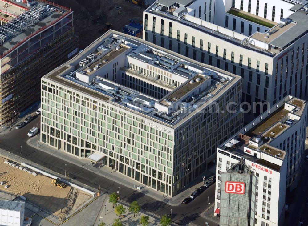 Berlin from above - Lehrter Stadtquartier quarter in the Moabit part of Berlin in Germany. The quarter consists of 5 blocks which form a complex of office buildings and hotels