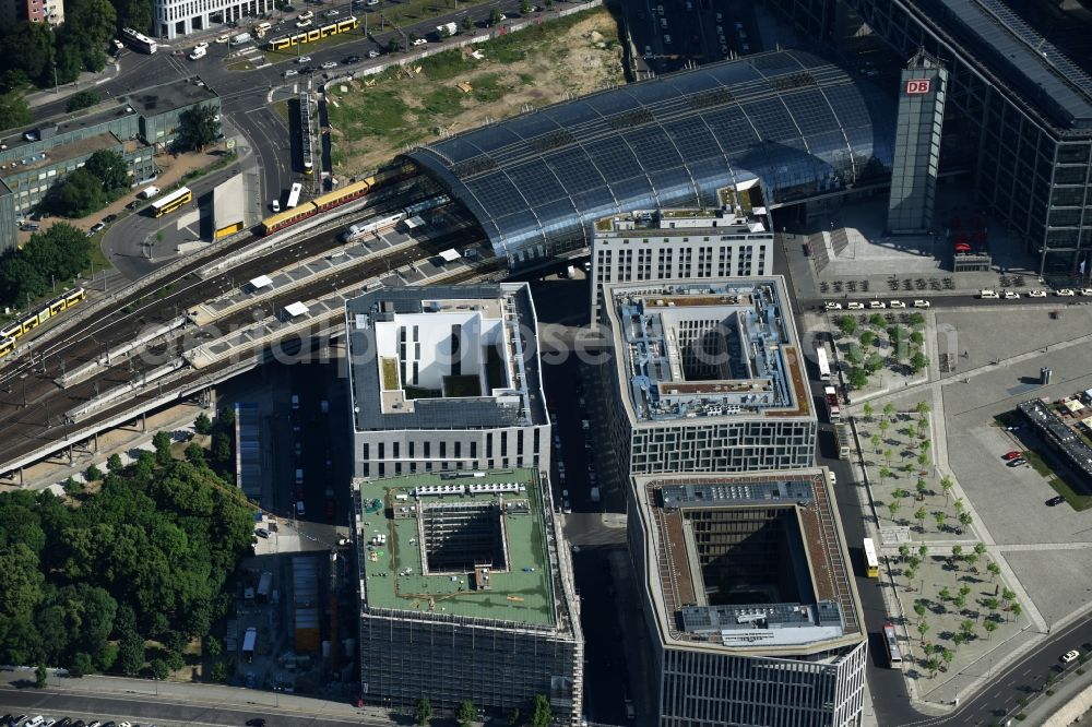 Berlin from above - Lehrter Stadtquartier quarter in the Moabit part of Berlin in Germany. The quarter consists of 5 blocks which form a complex of office buildings and hotels