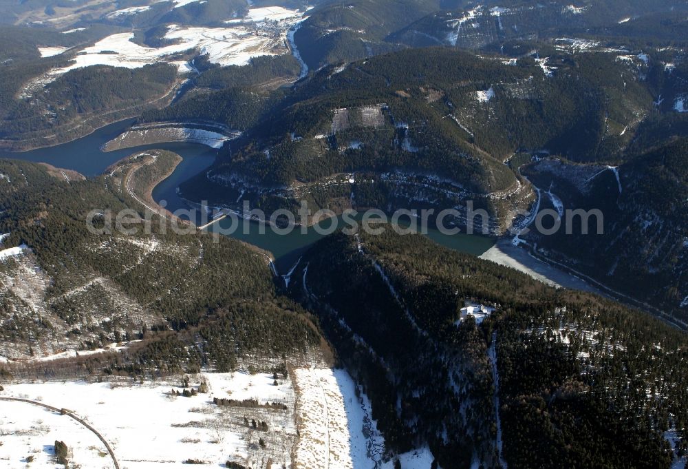 Aerial image Unterweißbach - Leibis- Lichte- dam lake in Unterweissbach in Thuringia