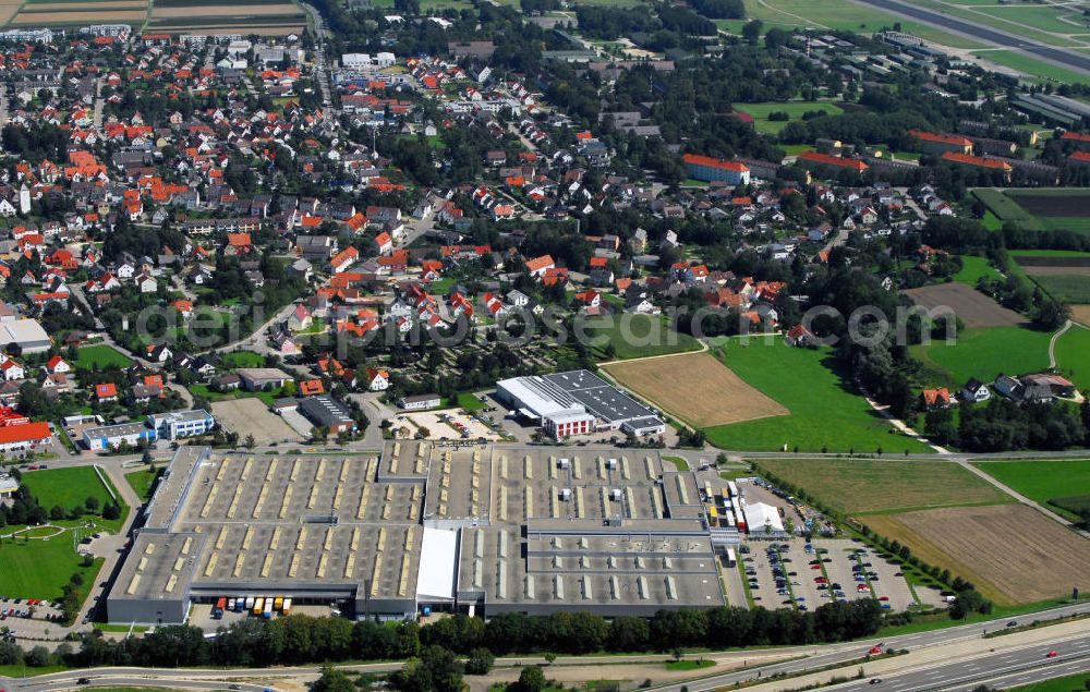 Leipheim from the bird's eye view: Blick auf das Werk 4 des Metallwarenherstellers Wanzl, der seinen deutschen Sitz in Leipheim hat und mit vier Werken in der Stadt vertreten ist. Kontakt: Gottfried Wanzl, Bubesheimer Straße 4 89340 Leipheim, Tel. +49(0)8221 729 0, Email: info@wanzl.de