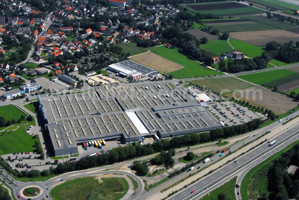 Aerial image Leipheim - Blick auf das Werk 4 des Metallwarenherstellers Wanzl, der seinen deutschen Sitz in Leipheim hat und mit vier Werken in der Stadt vertreten ist. Kontakt: Gottfried Wanzl, Bubesheimer Straße 4 89340 Leipheim, Tel. +49(0)8221 729 0, Email: info@wanzl.de