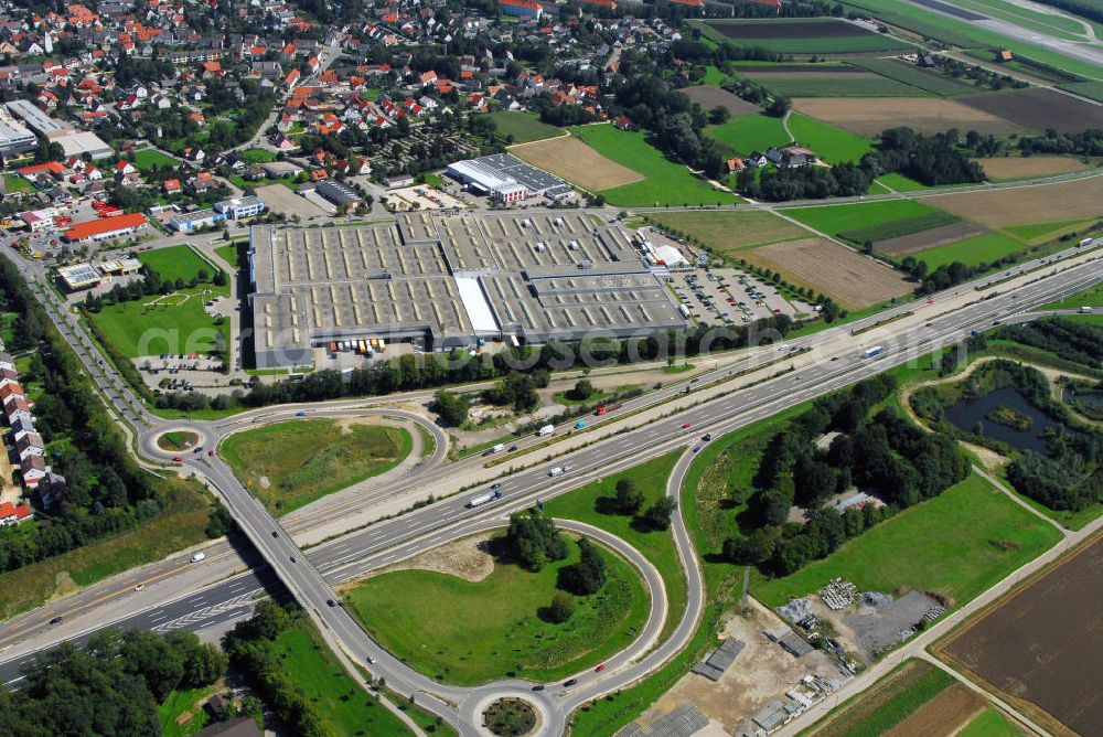 Aerial photograph Leipheim - Blick auf das Werk 4 des Metallwarenherstellers Wanzl, der seinen deutschen Sitz in Leipheim hat und mit vier Werken in der Stadt vertreten ist. Kontakt: Gottfried Wanzl, Bubesheimer Straße 4 89340 Leipheim, Tel. +49(0)8221 729 0, Email: info@wanzl.de