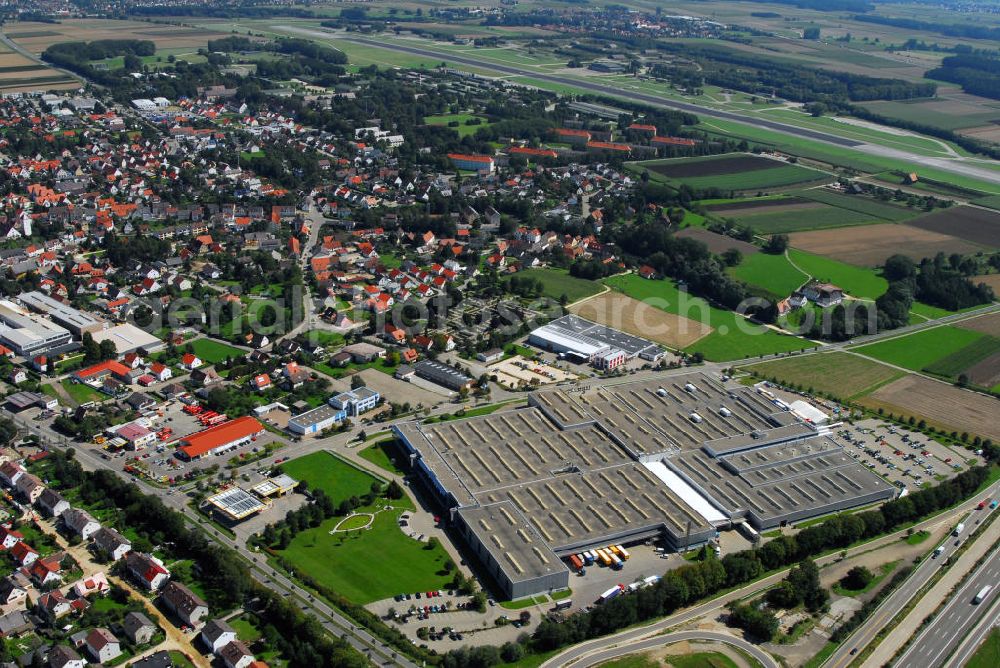 Leipheim from the bird's eye view: Blick auf das Werk 4 des Metallwarenherstellers Wanzl, der seinen deutschen Sitz in Leipheim hat und mit vier Werken in der Stadt vertreten ist. Kontakt: Gottfried Wanzl, Bubesheimer Straße 4 89340 Leipheim, Tel. +49(0)8221 729 0, Email: info@wanzl.de