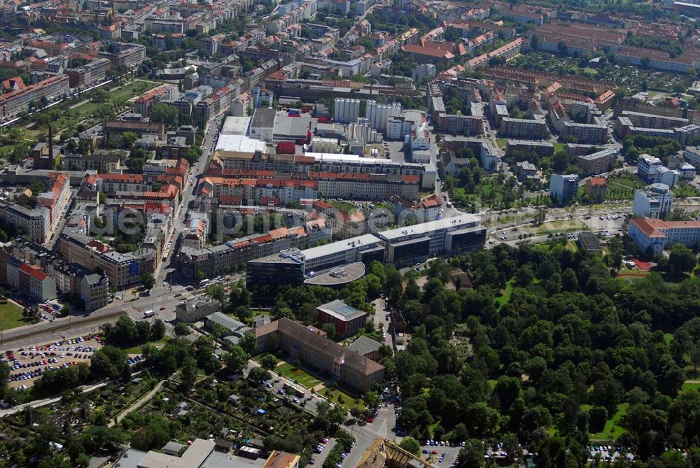 Aerial image Leipzig - Blick auf das Wohnhaus der IKV GMBH an der Volkmarstraße in Leipzig.