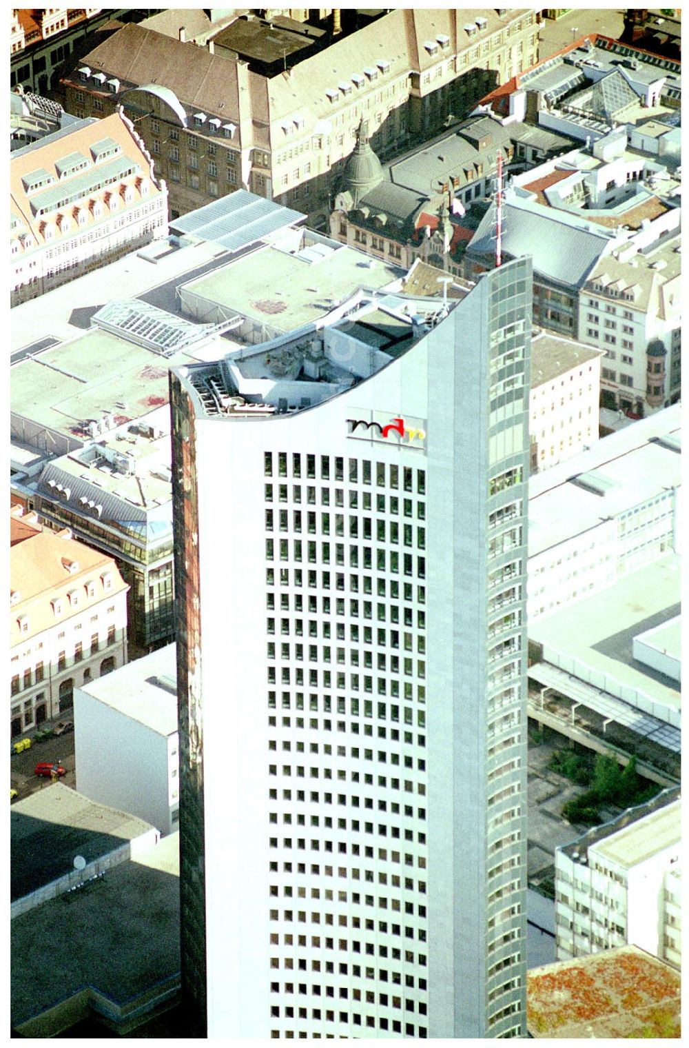 Leipzig from the bird's eye view: Leipzig mdr Gebäude Mitteldeutscher Rundfunk, Anstalt des Öffentlichen Rechts Kantstr. 71 - 73, D-04275 Leipzig Postanschrift:, D-04360 Leipzig Telefon: 0341-3000 E-Mail: neue-medien@mdr.de