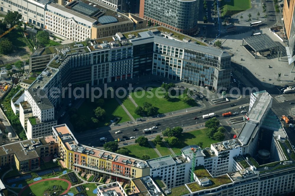 Berlin from above - Ensemble space Leipziger Platz in the inner city center in Berlin in Germany