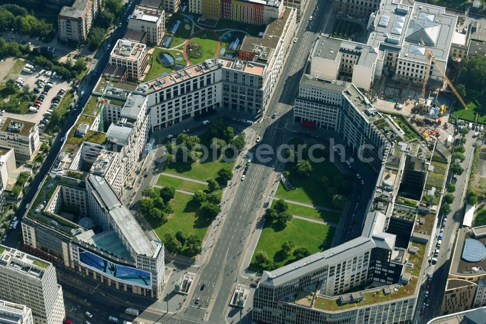 Aerial image Berlin - Ensemble space Leipziger Platz in the inner city center in Berlin in Germany