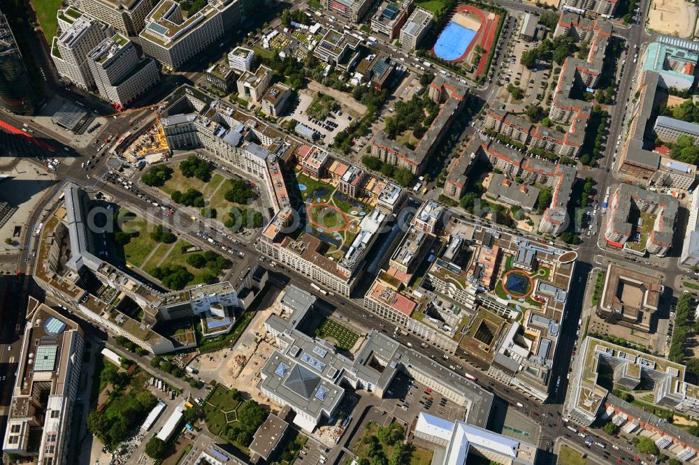 Berlin from above - Ensemble space Leipziger Platz in the inner city center in Berlin in Germany