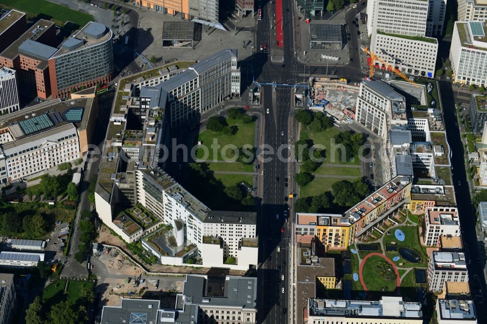 Berlin from above - Ensemble space Leipziger Platz in the inner city center in Berlin in Germany