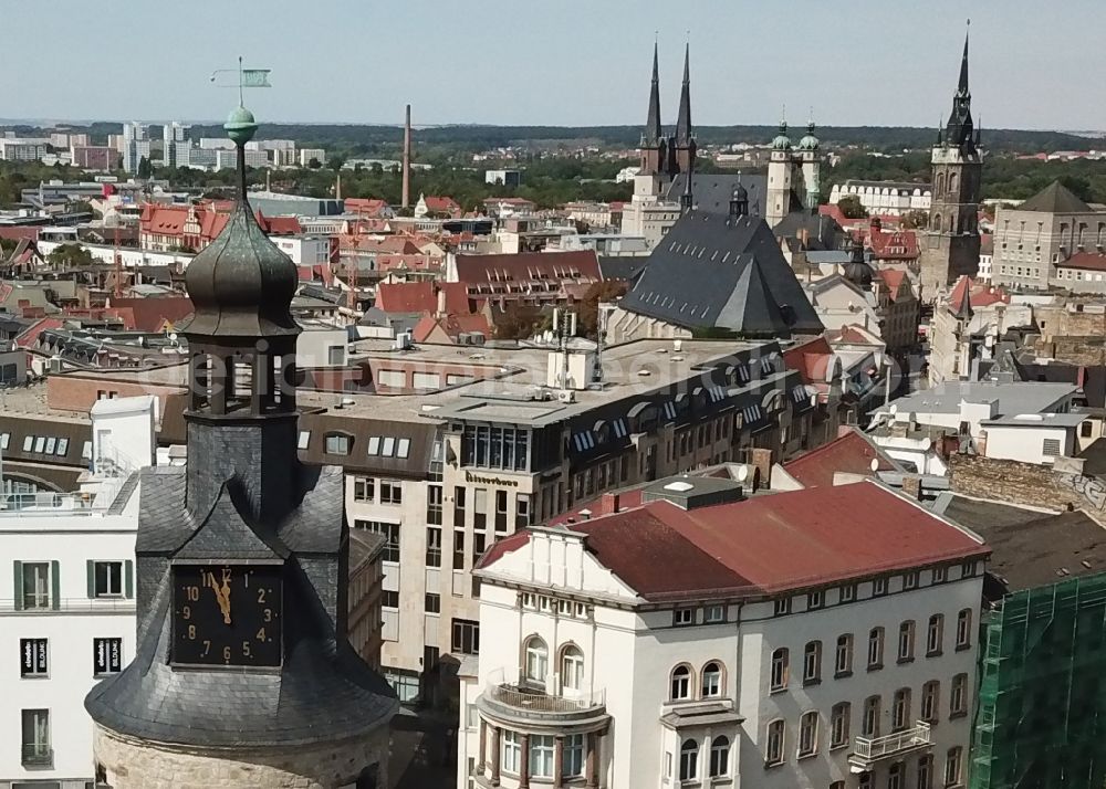 Halle (Saale) from above - Tower Leipziger Turm and the lower and upper Leipziger Strasse (Boulevard) in Halle an der Saale in the state of Saxony-Anhalt