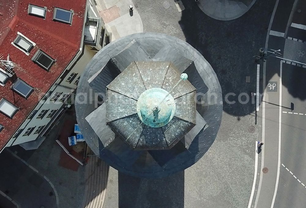 Aerial image Halle (Saale) - Tower Leipziger Turm and the lower and upper Leipziger Strasse (Boulevard) in Halle an der Saale in the state of Saxony-Anhalt