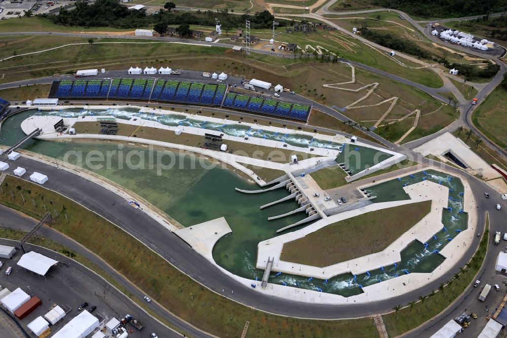 Aerial photograph Rio de Janeiro - Sports Centre and canoe water sports racetrack on Deodoro Sports Complex before the summer Olympic Games of the XXI. Olympics in Rio de Janeiro in Brazil