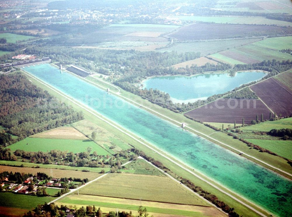 Aerial image Oberschleißheim - Sporting center of the regatta courses - Racetrack Olympia-Regattastrecke on Dachauer Strasse in Oberschleissheim in the state Bavaria, Germany