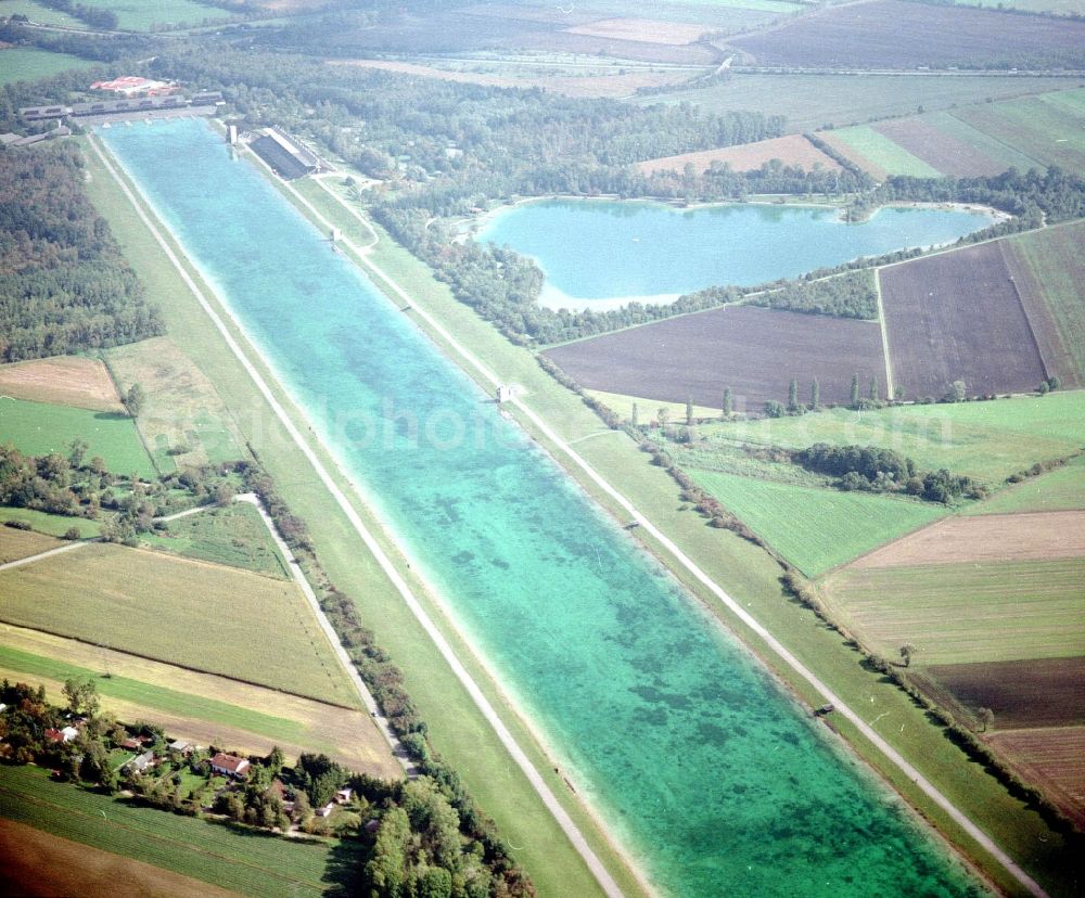 Aerial photograph Oberschleißheim - Sporting center of the regatta courses - Racetrack Olympia-Regattastrecke on Dachauer Strasse in Oberschleissheim in the state Bavaria, Germany