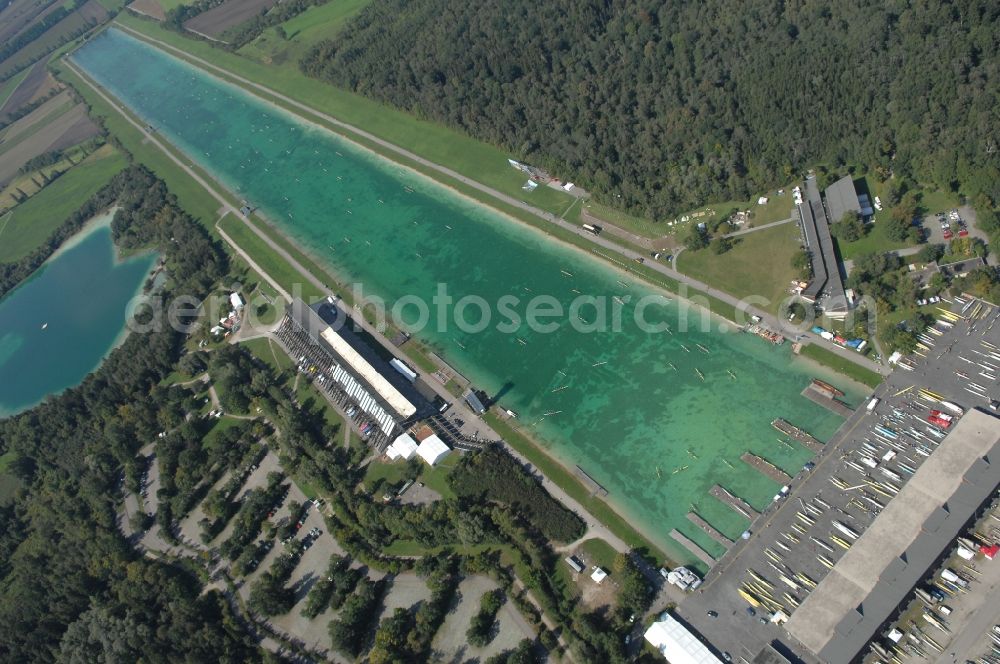 Aerial image Oberschleißheim - Sporting center of the regatta courses - Racetrack Olympia-Regattastrecke on Dachauer Strasse in Oberschleissheim in the state Bavaria, Germany