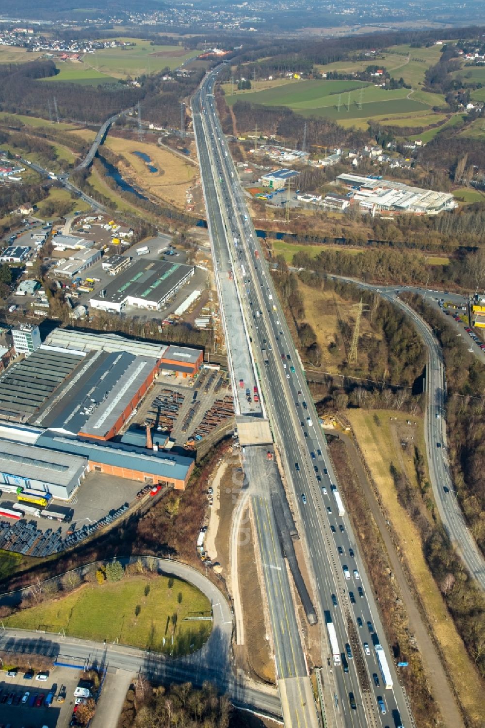 Hagen from above - View of the Lennetalbruecke in Hagen in the state North Rhine-Westphalia