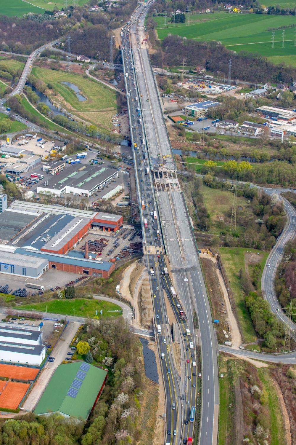 Hagen from above - View of the Lennetalbruecke in Hagen in the state North Rhine-Westphalia