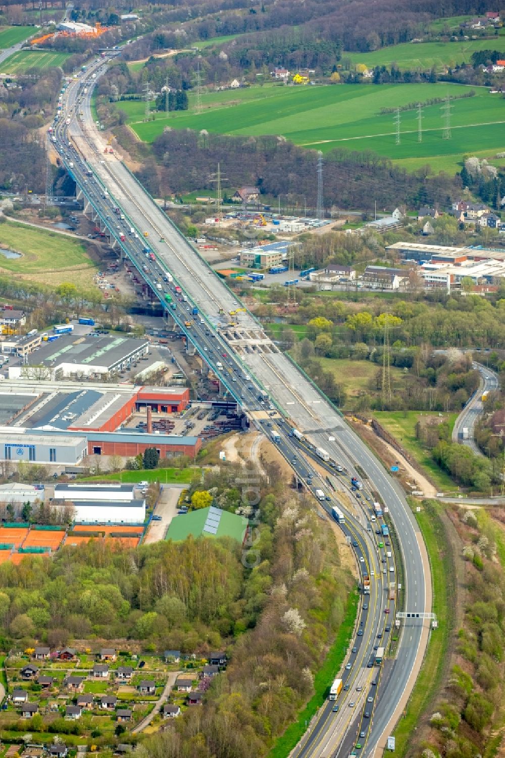 Hagen from above - View of the Lennetalbruecke in Hagen in the state North Rhine-Westphalia