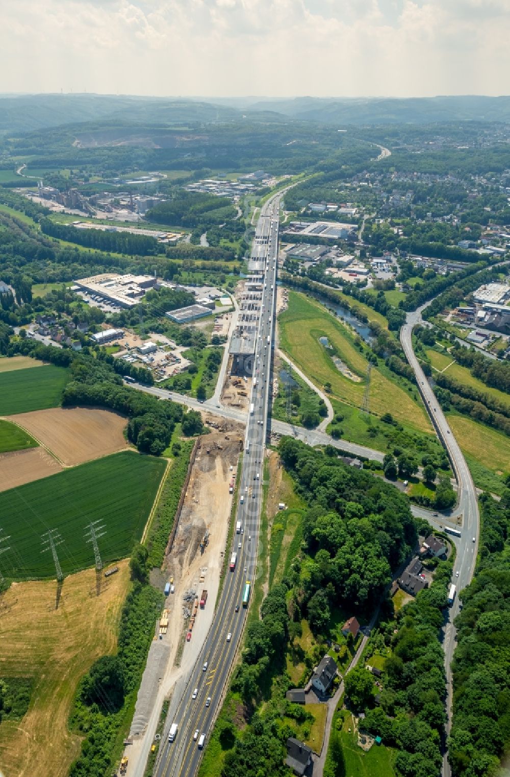 Hagen from above - View of the Lennetalbruecke in Hagen in the state North Rhine-Westphalia in Germany