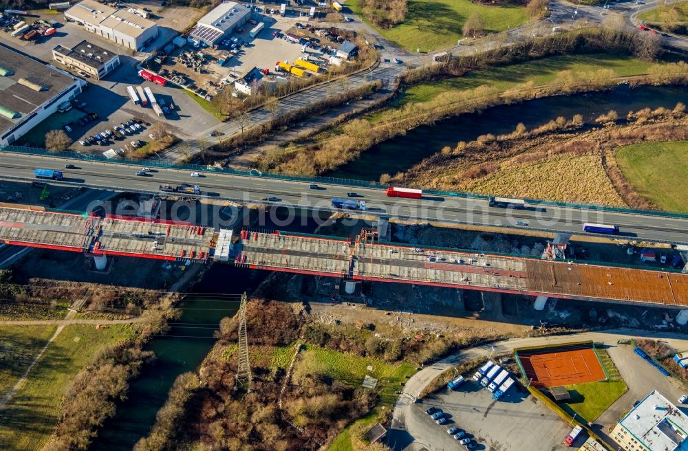 Aerial image Hagen - Construction site of the Lennetalbruecke in Hagen in the state North Rhine-Westphalia in Germany