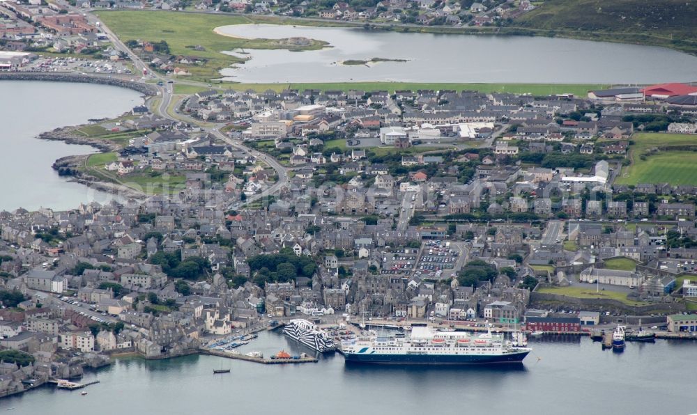 Aerial image Lerwick - The town of Lerwick with port on the Mainland island of Shetland Islands of Scotland in the North Sea