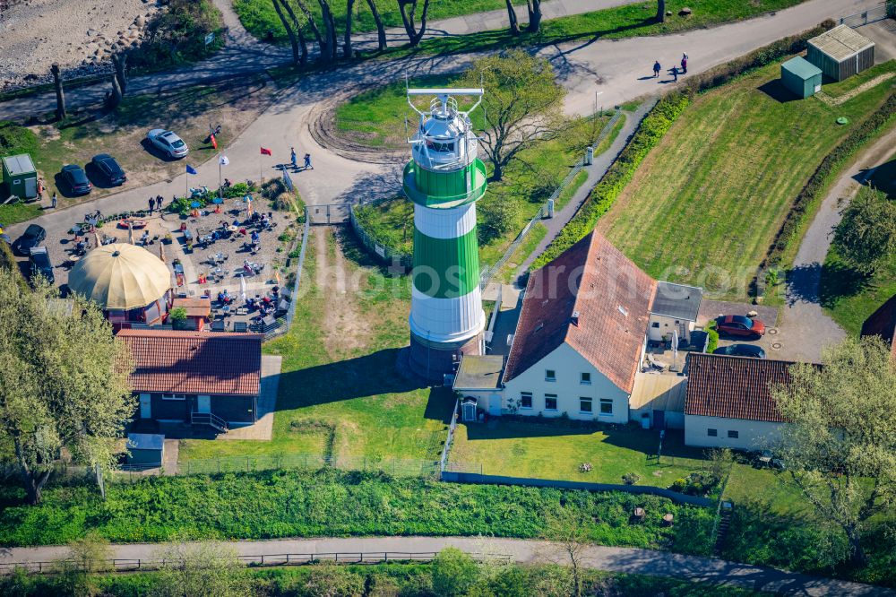 Aerial image Strande - Lighthouse as a historic seafaring character in the coastal area Buelk on street Buelker Weg in Strande in the state Schleswig-Holstein, Germany