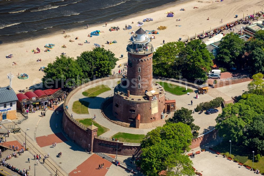 Kolobrzeg - Kolberg from above - Lighthouse as a historic seafaring character in the coastal area of Latarina Morska in Kolberg in West Pomerania, Poland