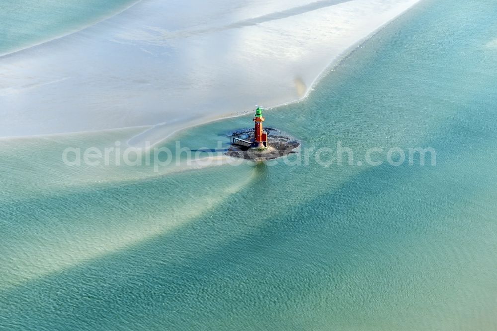 Butjadingen from the bird's eye view: Lighthouse as a historic seafaring character in the coastal area of North Sea in the district Langwarden in Butjadingen in the state Lower Saxony