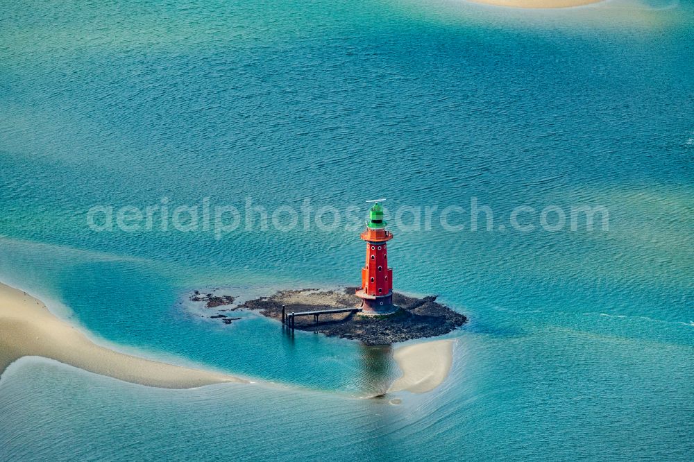 Butjadingen from above - Lighthouse as a historic seafaring character in the coastal area of North Sea in the district Langwarden in Butjadingen in the state Lower Saxony