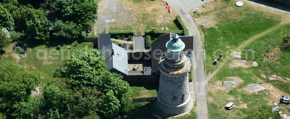 Aerial photograph Allinge - Lighthouse as a historic seafaring character in the coastal area of Baltic Sea on Bornholm Island in Allinge in Region Hovedstaden, Denmark