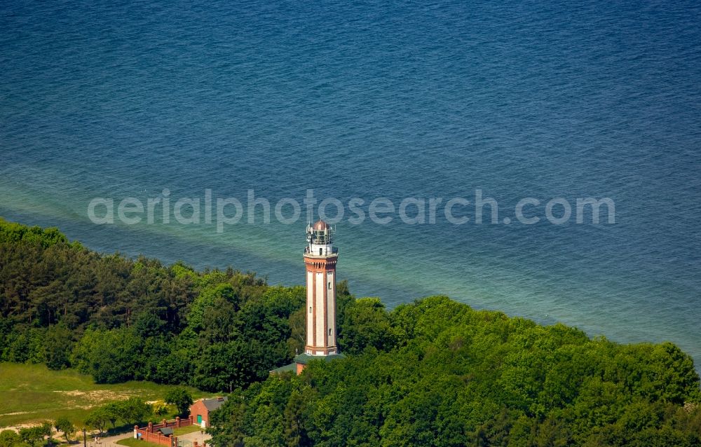 Aerial photograph Niechorze Horst - Lighthouse as a historic seafaring character in the coastal area of Baltic Sea in Niechorze Horst in West Pomerania, Poland