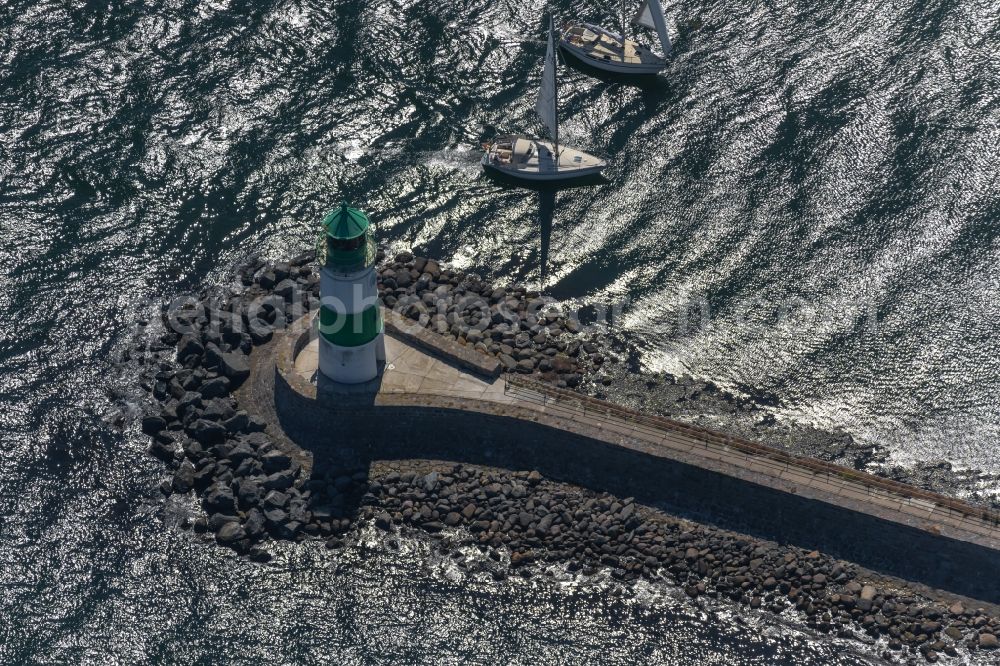 Kappeln from above - Lighthouse Schleimuende and Lotseninsel as a historic seafaring character in the coastal area of Ostsee - Schlei in Kappeln in the state Schleswig-Holstein, Germany