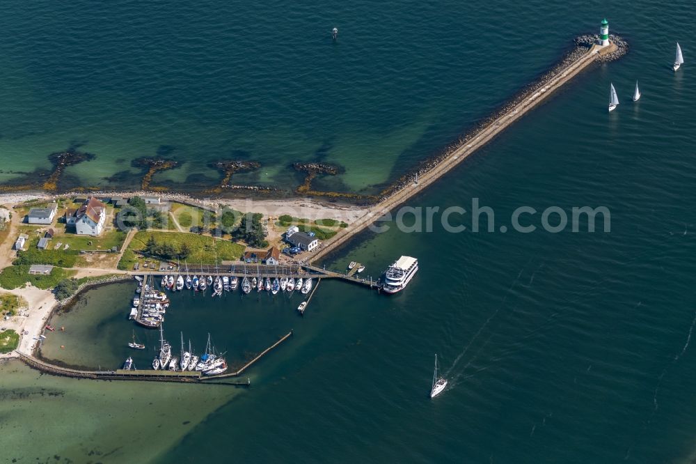 Aerial image Kappeln - Lighthouse Schleimuende and Lotseninsel as a historic seafaring character in the coastal area of Ostsee - Schlei in Kappeln in the state Schleswig-Holstein, Germany