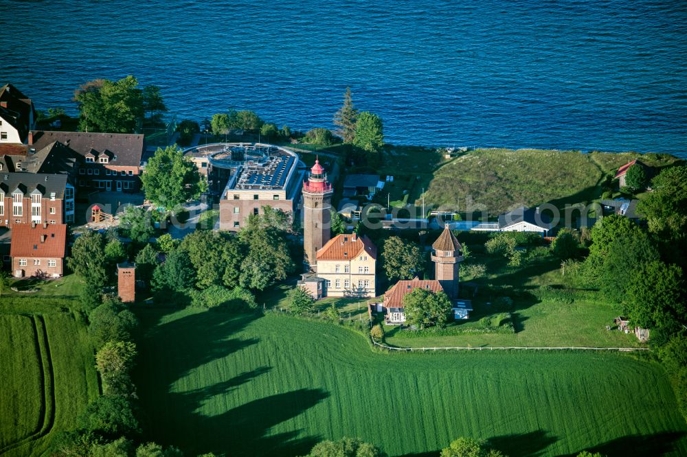 Dahmeshöved from the bird's eye view: Lighthouse as a historic seafaring character Leuchtturm Dahmeshoeved in Dahmeshoeved in the state Schleswig-Holstein, Germany