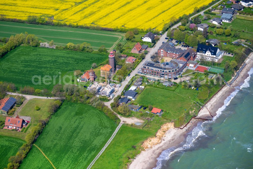 Dahmeshöved from above - Lighthouse as a historic seafaring character Leuchtturm Dahmeshoeved in Dahmeshoeved in the state Schleswig-Holstein, Germany