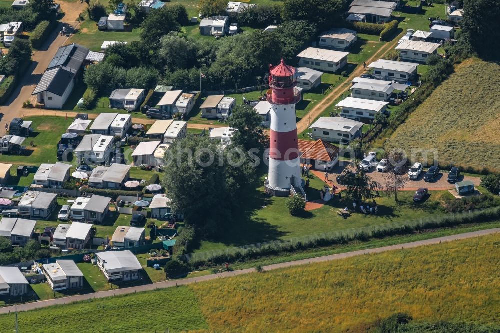 Aerial photograph Pommerby - Lighthouse as a historic seafaring character Leuchtturm Falshoeft on Sibbeskjaer in Pommerby in the state Schleswig-Holstein, Germany