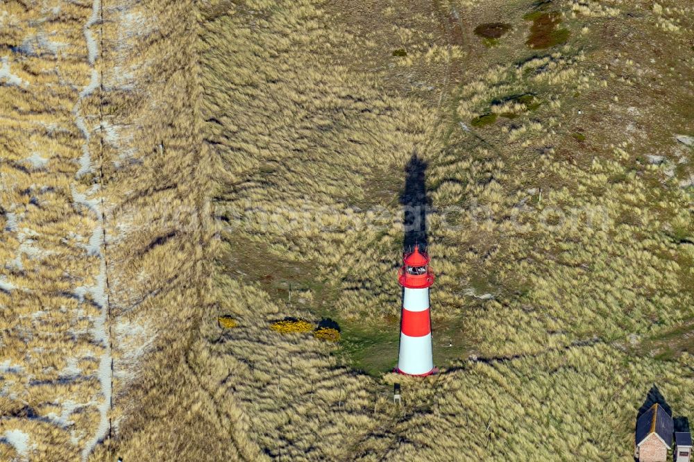 Aerial photograph List - Lighthouse as a historic seafaring character List Ost in List at the island Sylt in the state Schleswig-Holstein, Germany