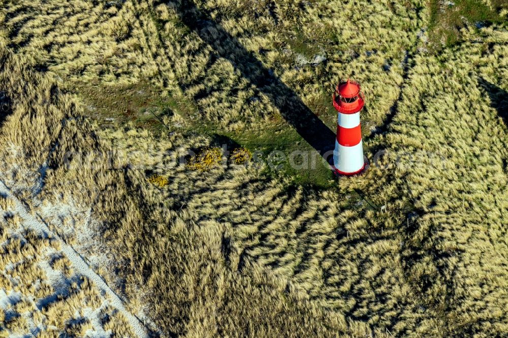 Aerial image List - Lighthouse as a historic seafaring character List Ost in List at the island Sylt in the state Schleswig-Holstein, Germany