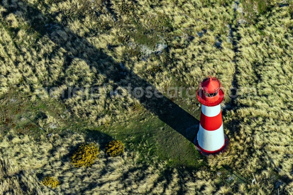 Aerial photograph List - Lighthouse as a historic seafaring character List Ost in List at the island Sylt in the state Schleswig-Holstein, Germany