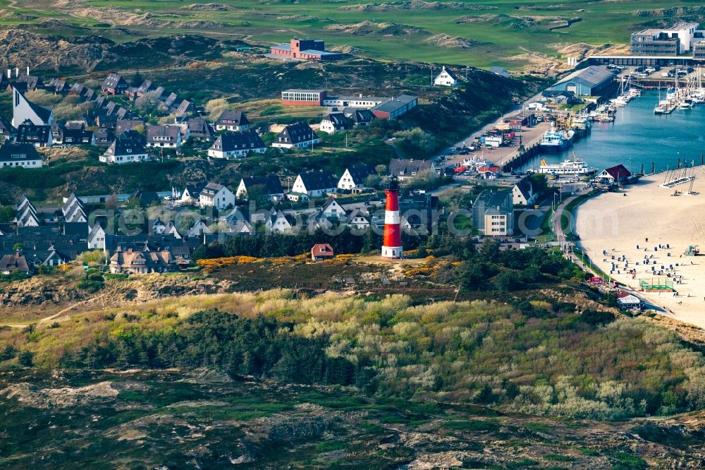 Aerial image Hörnum (Sylt) - Lighthouse as a historic seafaring character in Hoernum (Sylt) on Island Sylt in the state Schleswig-Holstein, Germany