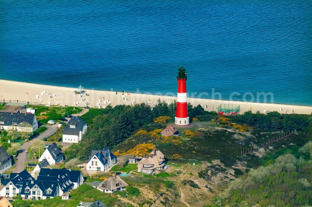 Aerial image Hörnum (Sylt) - Lighthouse as a historic seafaring character in Hoernum (Sylt) on Island Sylt in the state Schleswig-Holstein, Germany