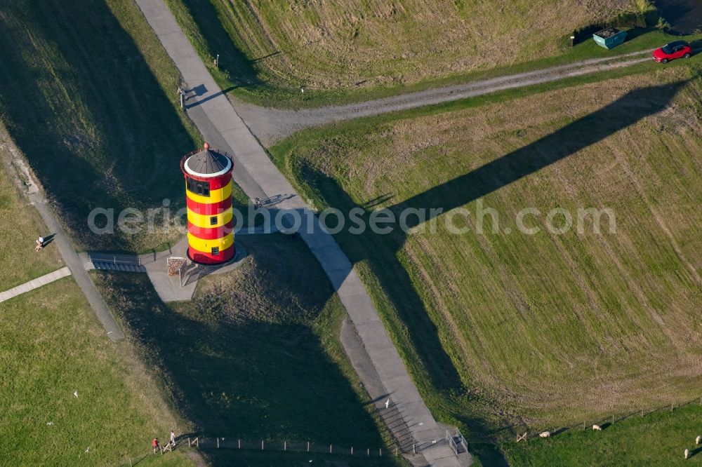 Aerial photograph Krummhörn - Lighthouse as the historical nautical sign Pilsum lighthouse in Krummhorn in the state Lower Saxony, Germany