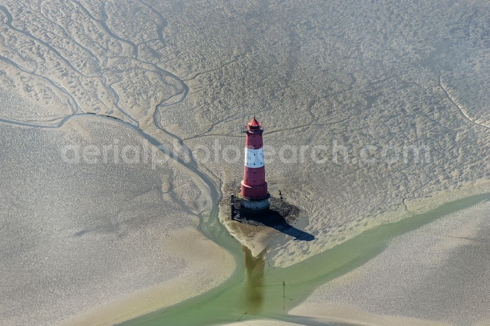 Wilhelmshaven from above - Lighthouse Arngast a maritime sign in the Jadebusen South of Wilhelmshaven on a sandbank in the watt in Lower Saxony Germany