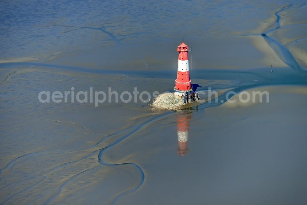 Wilhelmshaven from the bird's eye view: Lighthouse Arngast a maritime sign in the Jadebusen South of Wilhelmshaven on a sandbank in the watt in Lower Saxony Germany