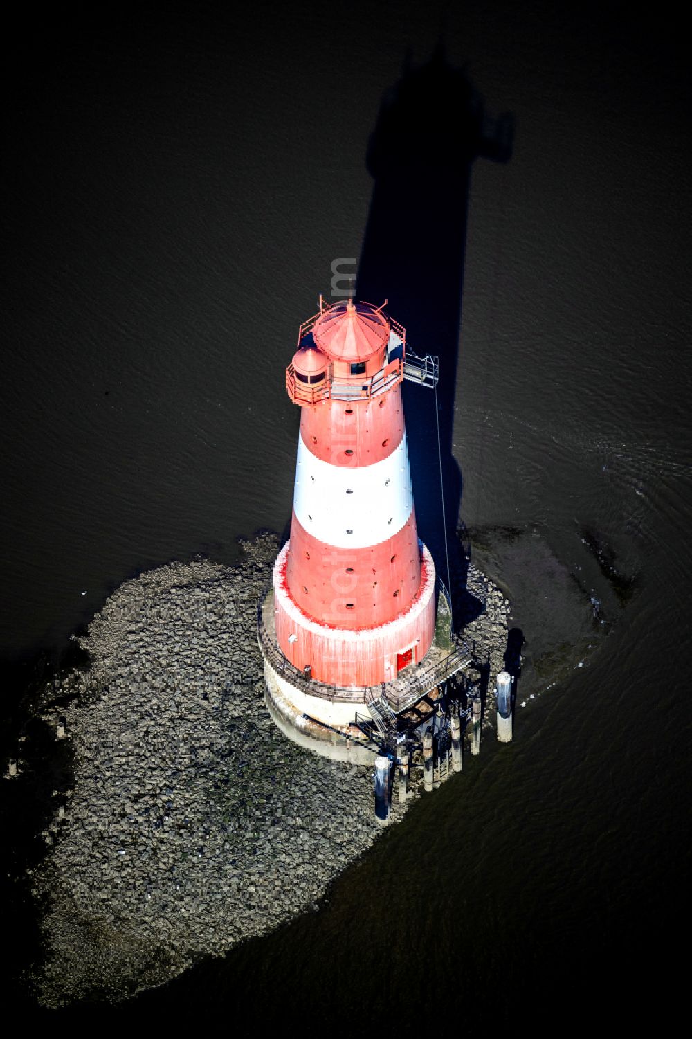 Wilhelmshaven from above - Lighthouse Arngast a maritime sign in the Jadebusen South of Wilhelmshaven on a sandbank in the watt in Lower Saxony Germany