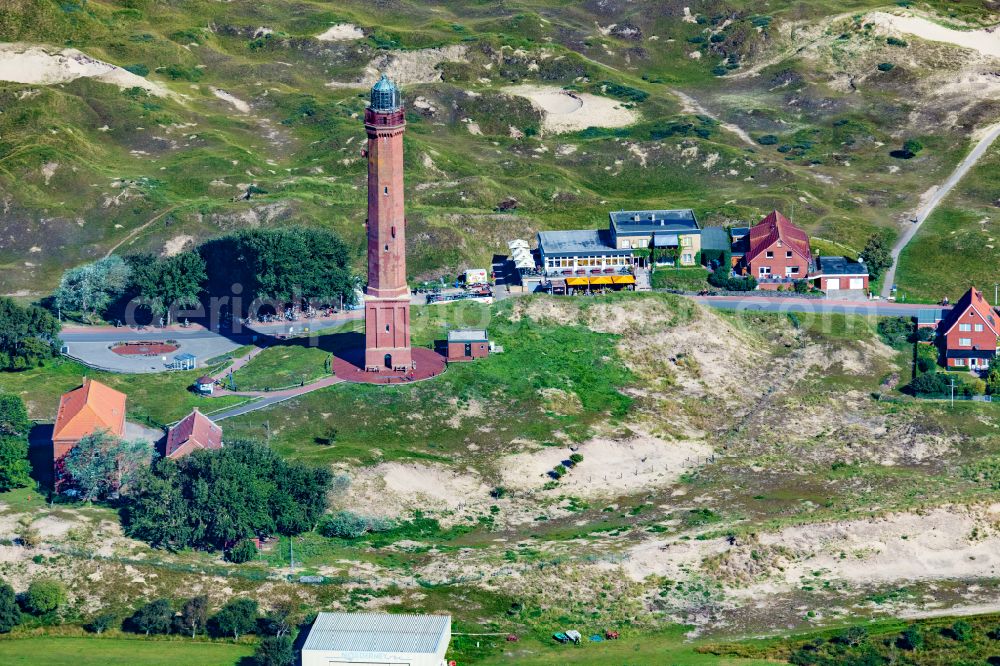 Norderney from above - Illuminated tower in the dunes of the island of Norderney in Lower Saxony