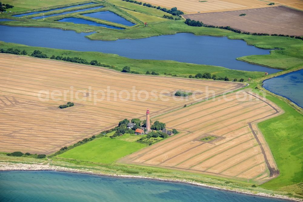 Fehmarn from above - The Lighthouse of Fluegge is located in the southwest of the island of Fehmarn. It is open to visitors and in use since 1916